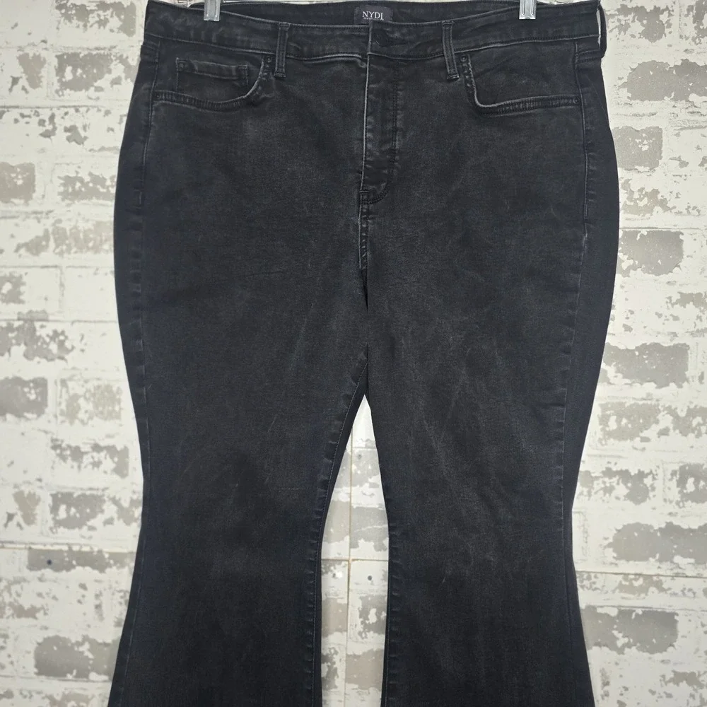 NYDJ Jeans‎ Womens 18 Charcoal Black Flare Leg Raw Hem Crop Boho Stretch Denim